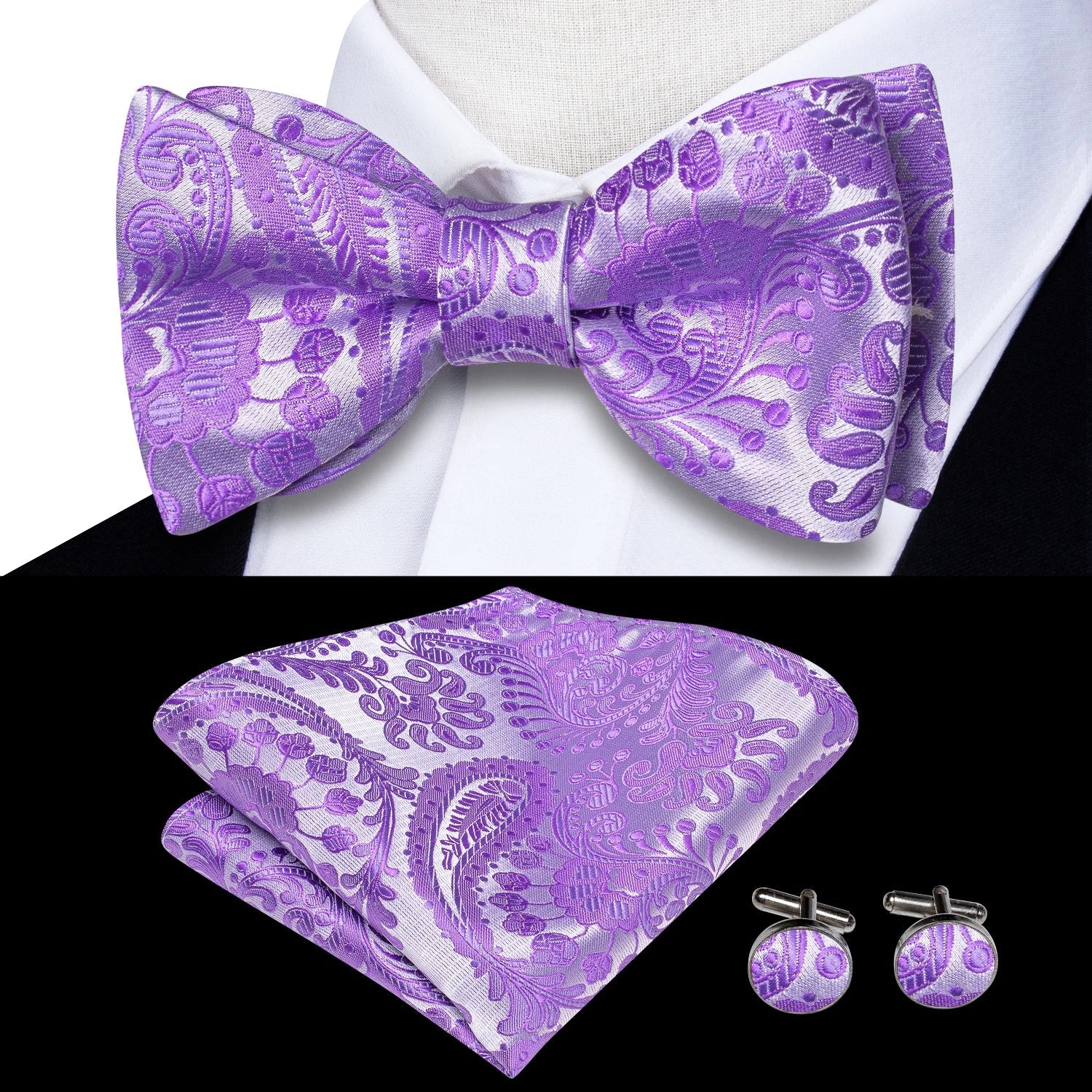 Elegant Mens Bow Tie Set with Cufflinks - Various Colors