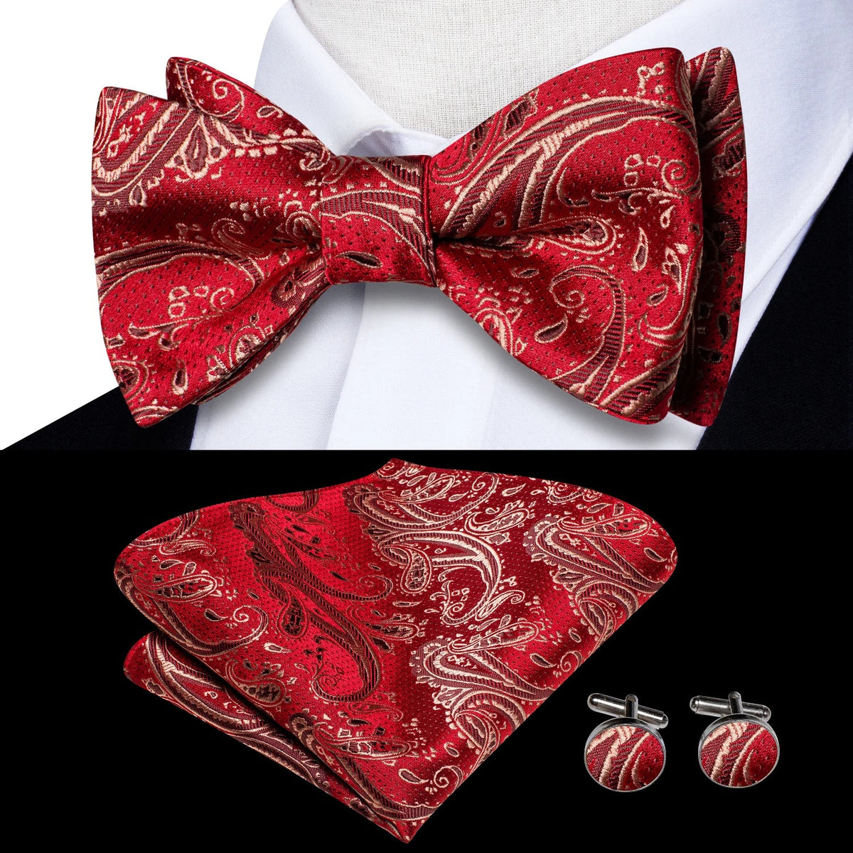 Elegant Mens Bow Tie Set with Cufflinks - Various Colors