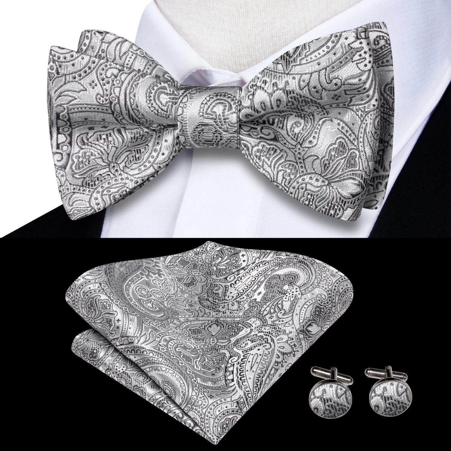 Elegant Mens Bow Tie Set with Cufflinks - Various Colors