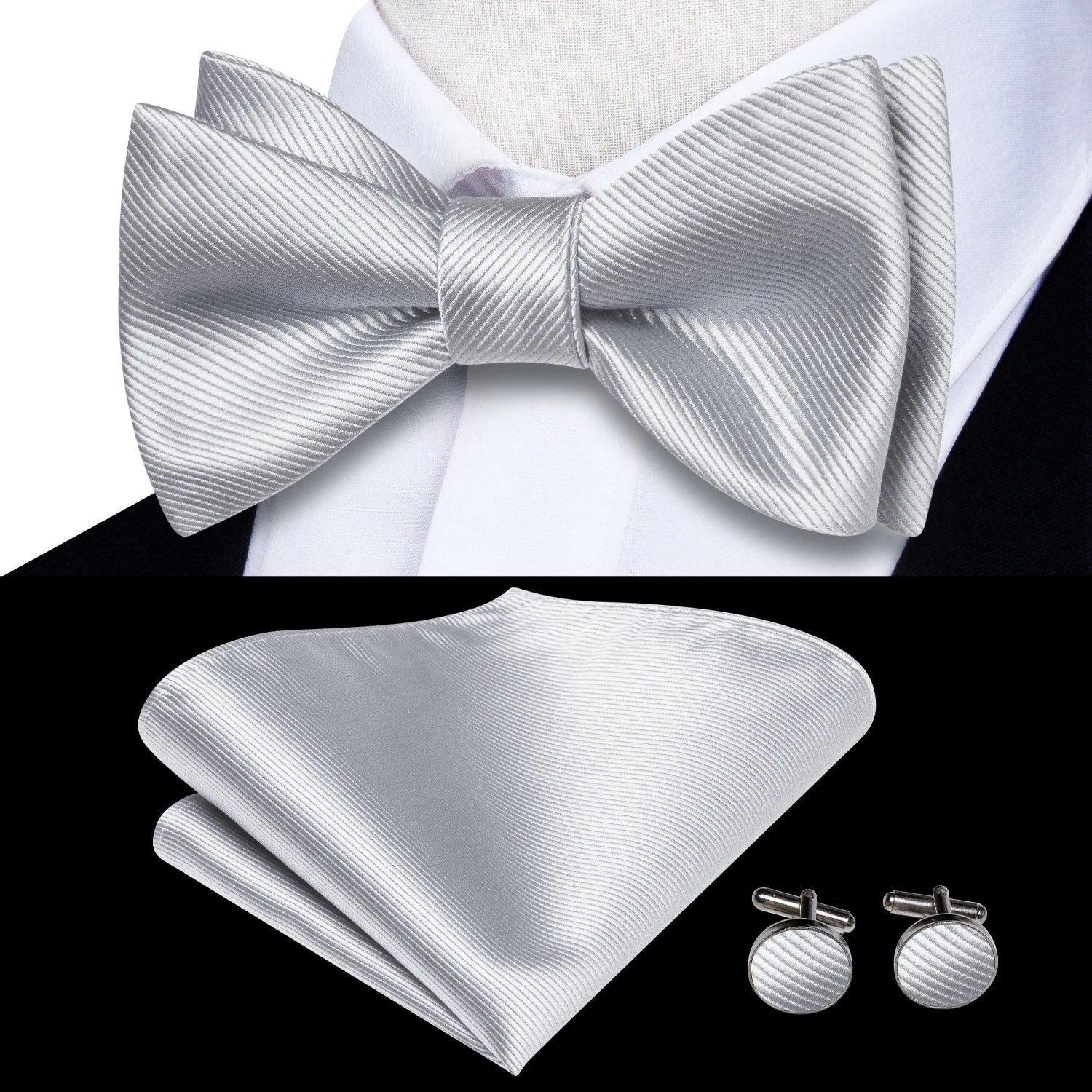 Elegant Mens Bow Tie Set with Cufflinks - Various Colors