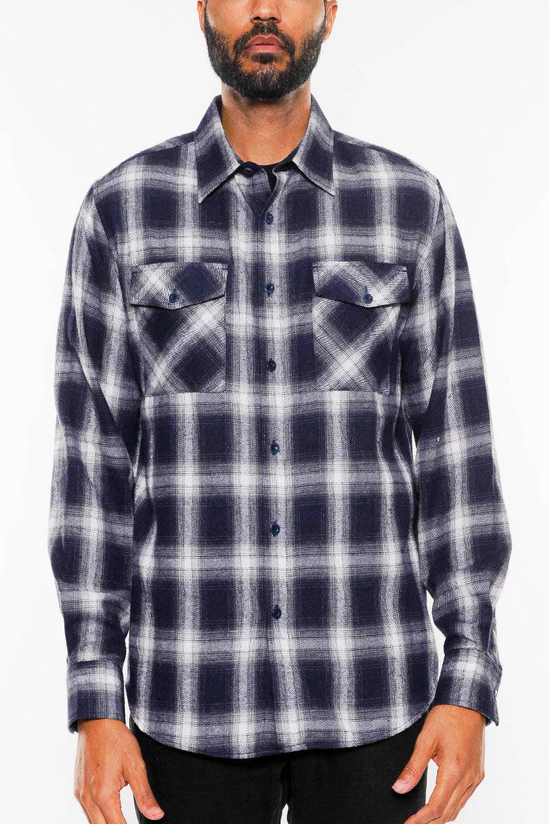 Men's Brushed Flannel Shirt | Chest Pockets & Button Cuffs