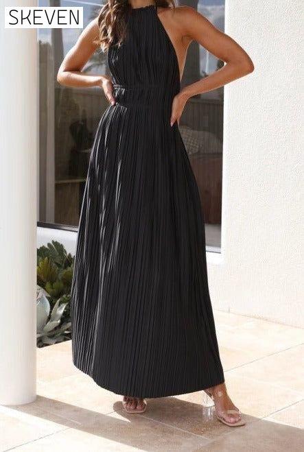 New style fashionable fresh off-shoulder halterneck strappy personalized backless long dress Black clothes dress dresses long sleeve dresses maxi dress