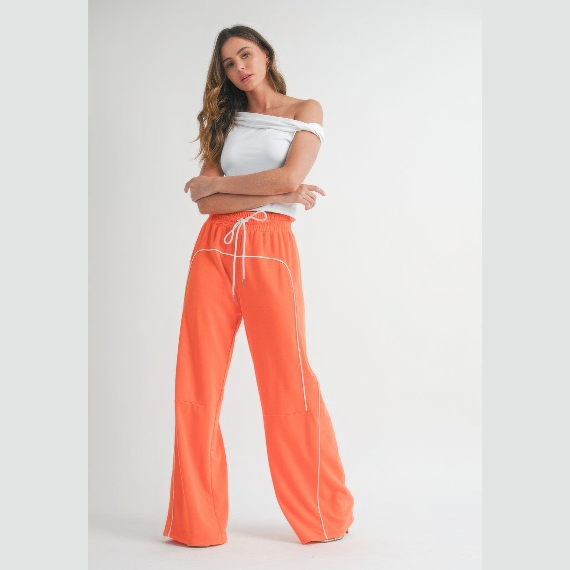 VacationGrabs Orange Drawstring Pants for Women