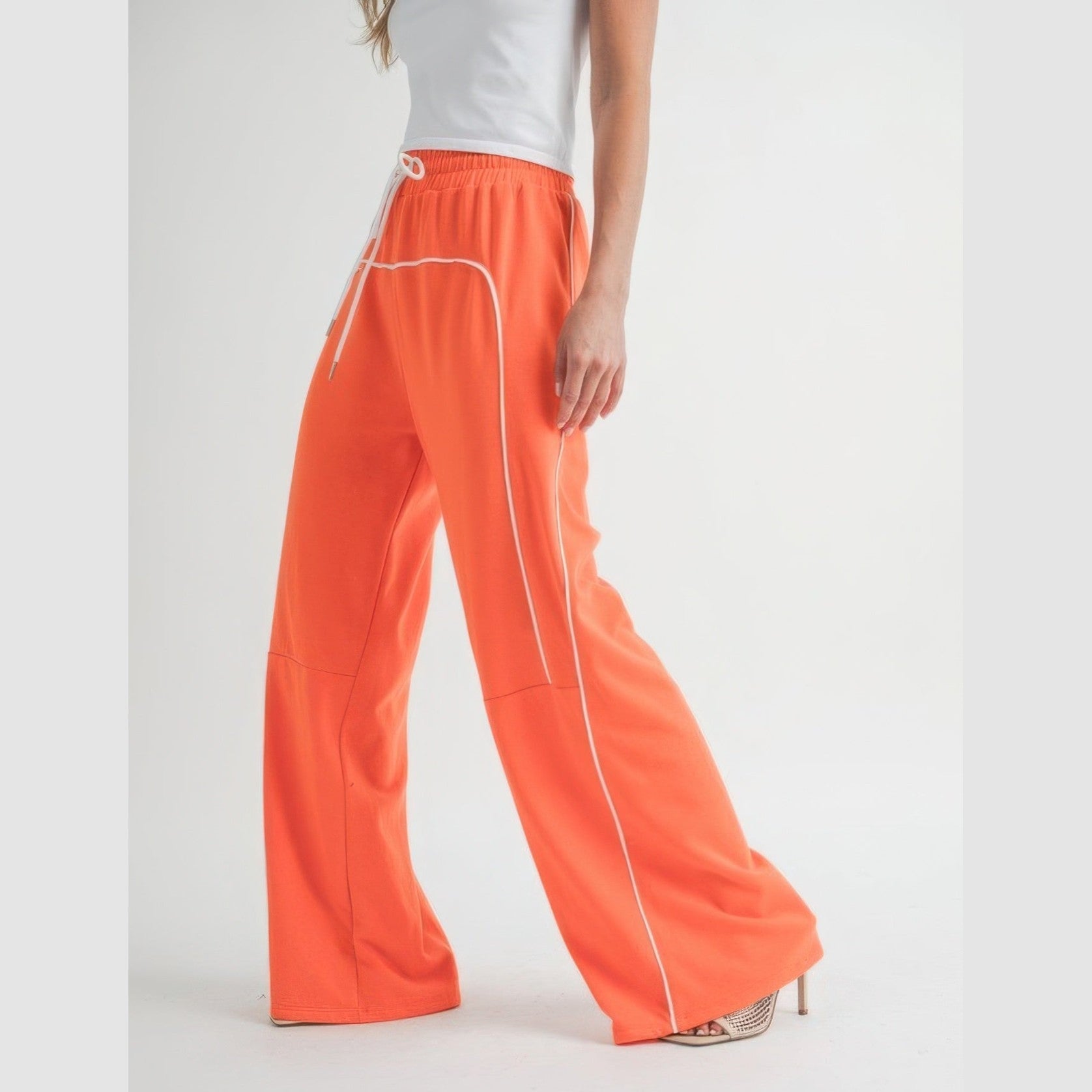 VacationGrabs Orange Drawstring Pants for Women