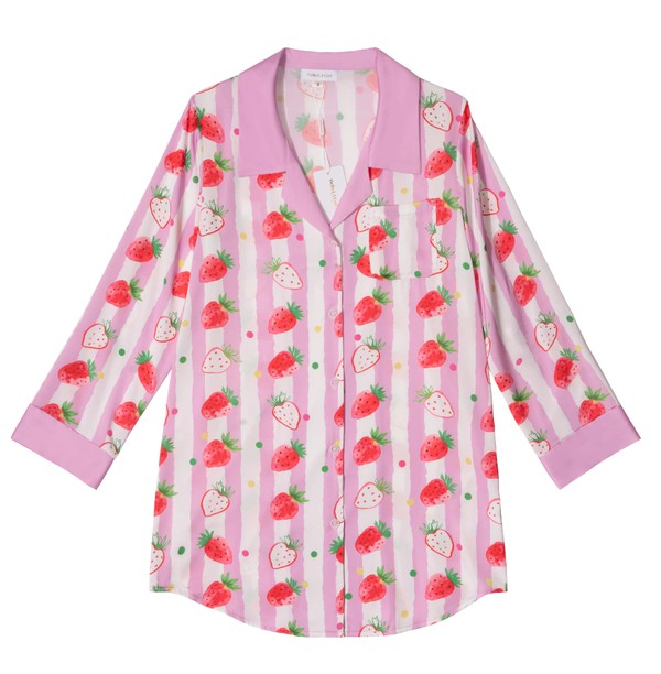 Women's Pink Strawberry Sleep Shirt for Travel Comfort