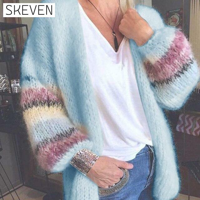 Elegant Striped Knitted Cardigan Blue cardigan cardigans clothes tops