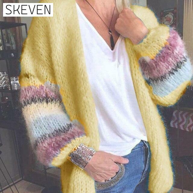 Elegant Striped Knitted Cardigan Yellow cardigan cardigans clothes tops