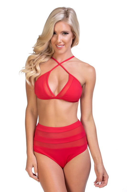 Red High Waist Bikini Set for Women - Stylish Swimwear
