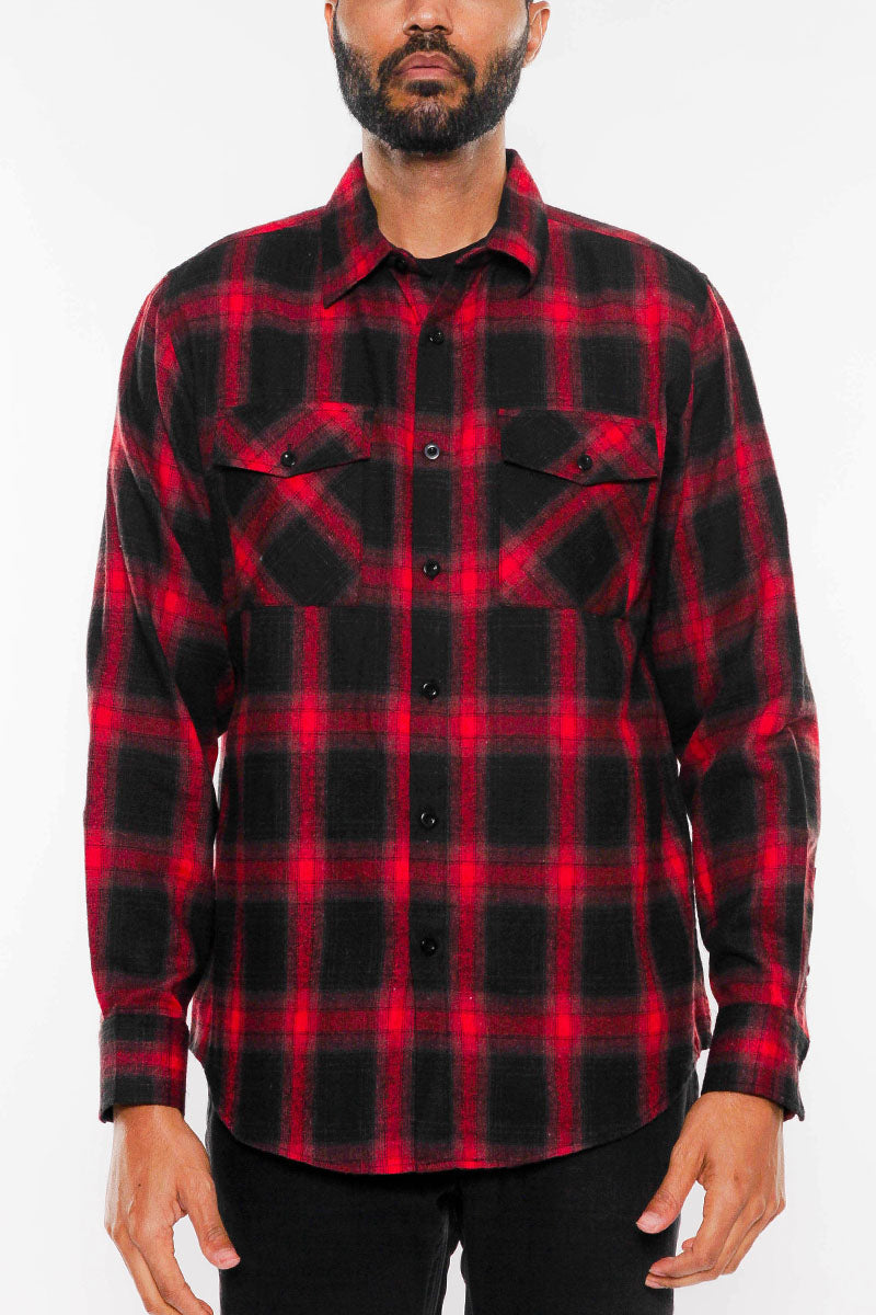 Men's Brushed Flannel Shirt | Chest Pockets & Button Cuffs