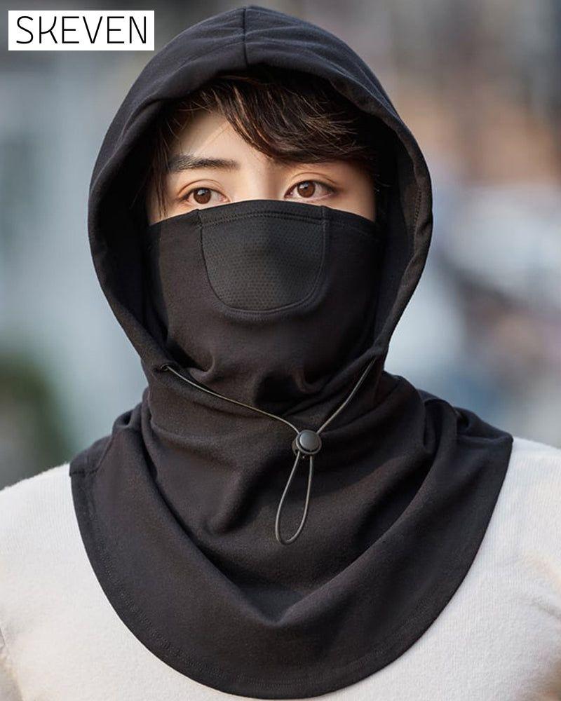 Hooded face mask with neck warmer for cycling