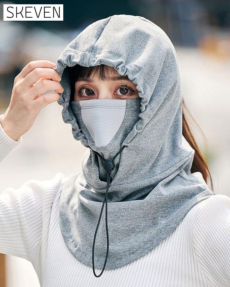 Hooded face mask with neck warmer for cycling