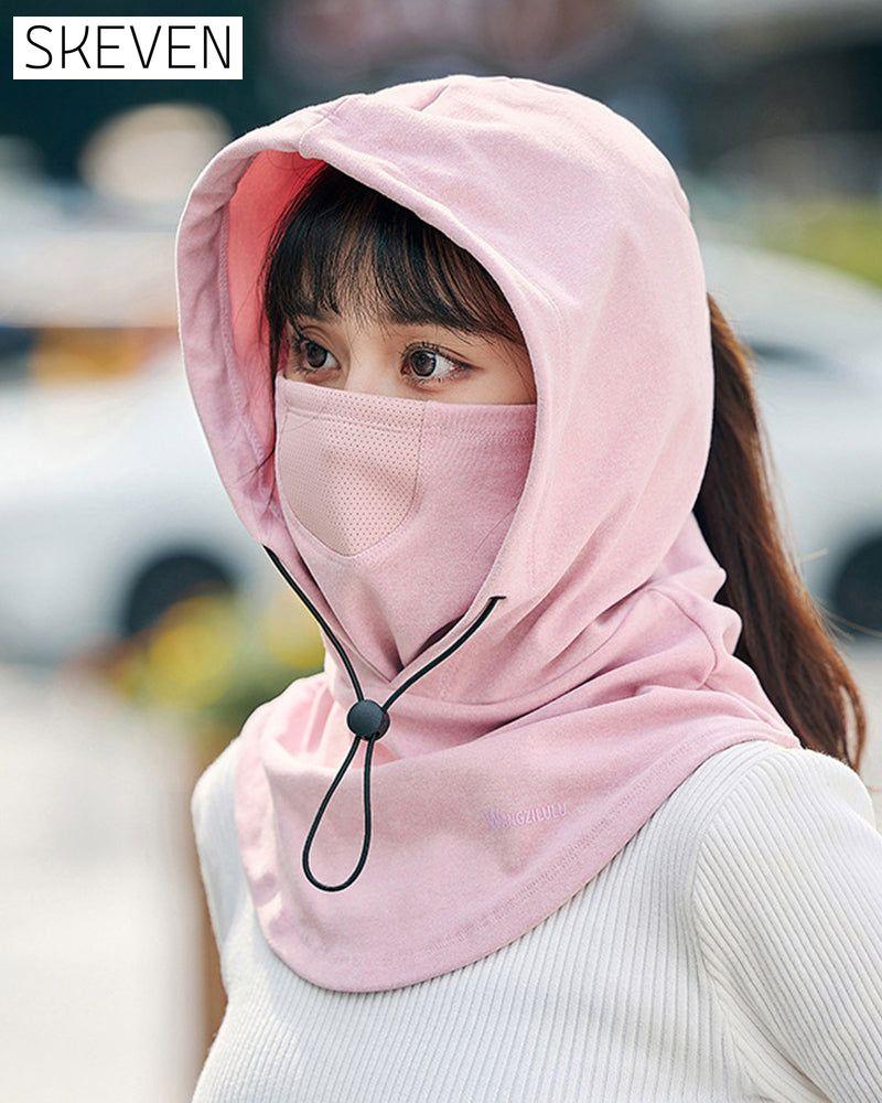 Hooded face mask with neck warmer for cycling