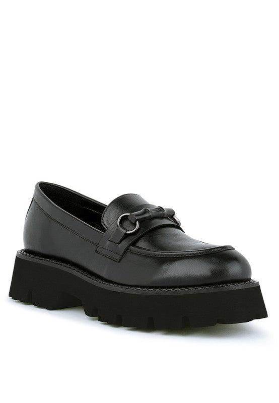 Women's Slip-On Leather Loafers with Chunky Sole