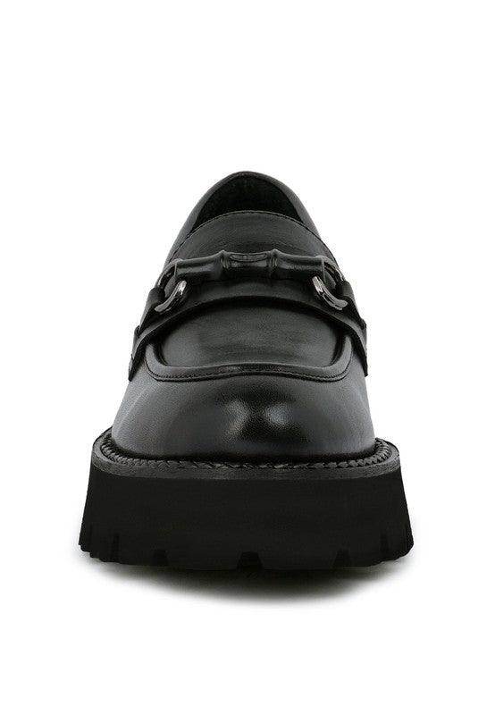 Women's Slip-On Leather Loafers with Chunky Sole