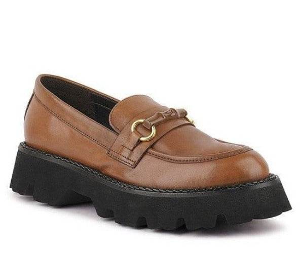 Women's Slip-On Leather Loafers with Chunky Sole