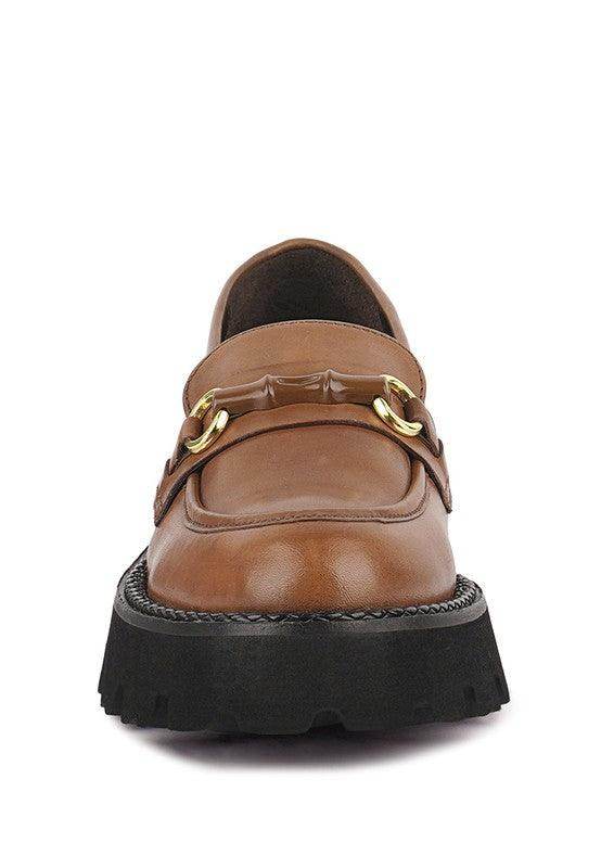 Women's Slip-On Leather Loafers with Chunky Sole