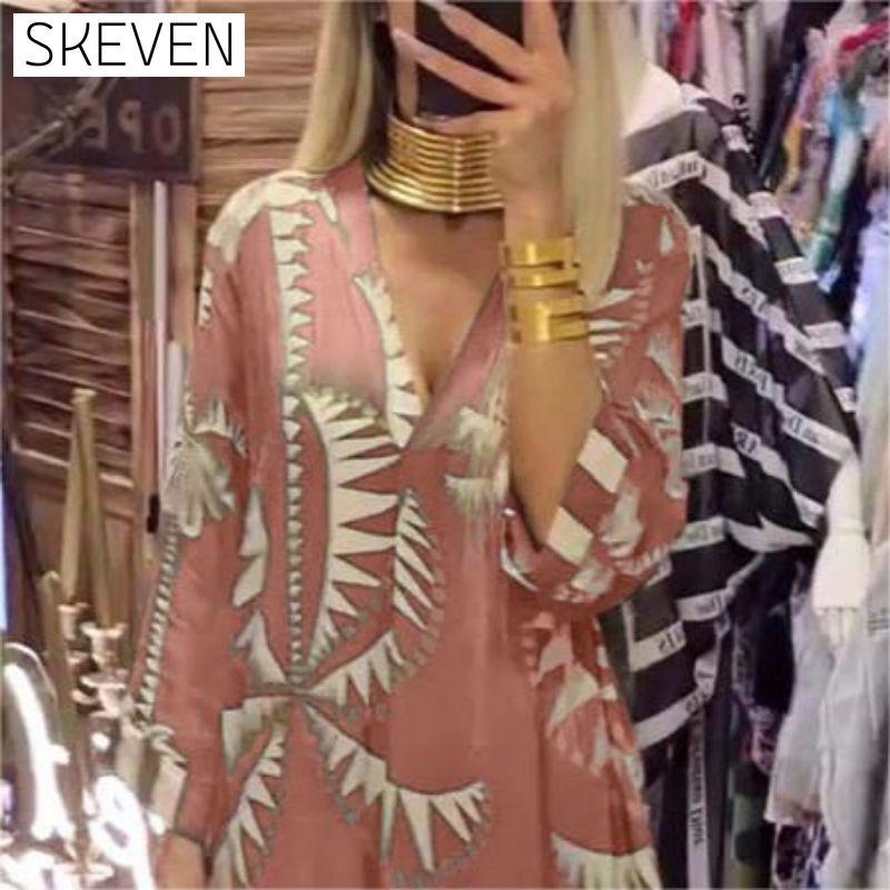Women's Vintage Coconut Tree Print Dress with 3/4 Sleeve & Split Hem
