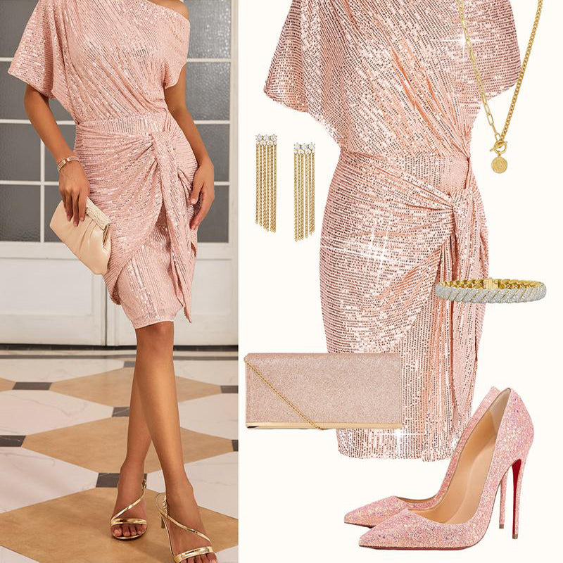 💃Last Day Sales - 50% OFF🎉Sparkly One-Shoulder Ruched Dress