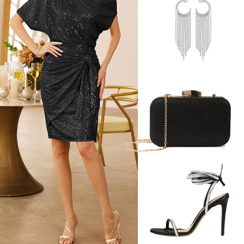 💃Last Day Sales - 50% OFF🎉Sparkly One-Shoulder Ruched Dress