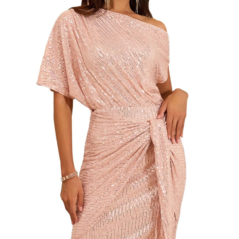💃Last Day Sales - 50% OFF🎉Sparkly One-Shoulder Ruched Dress