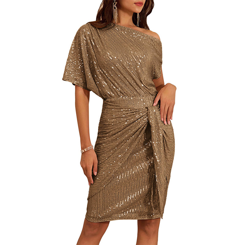 💃Last Day Sales - 50% OFF🎉Sparkly One-Shoulder Ruched Dress
