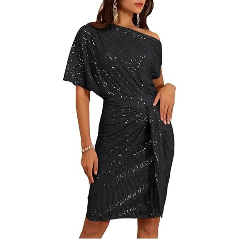 💃Last Day Sales - 50% OFF🎉Sparkly One-Shoulder Ruched Dress