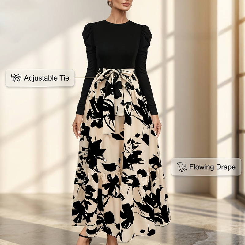 🌸Floral Long Sleeve A-Line Maxi Dress for Women💕