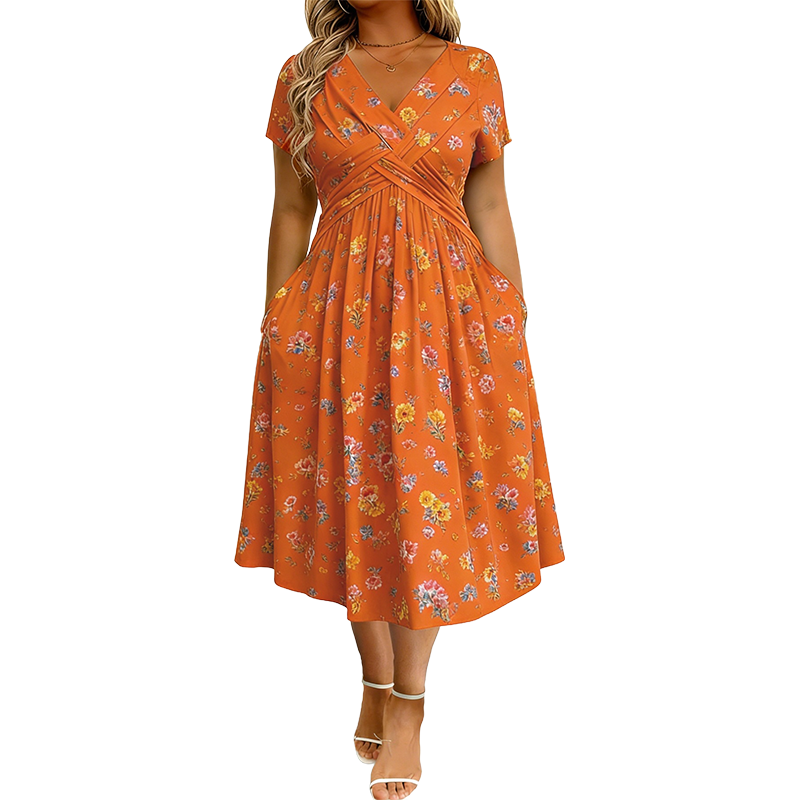👗Women's V-Neck Floral Print Dress with Twist Waist