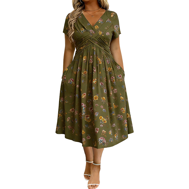👗Women's V-Neck Floral Print Dress with Twist Waist