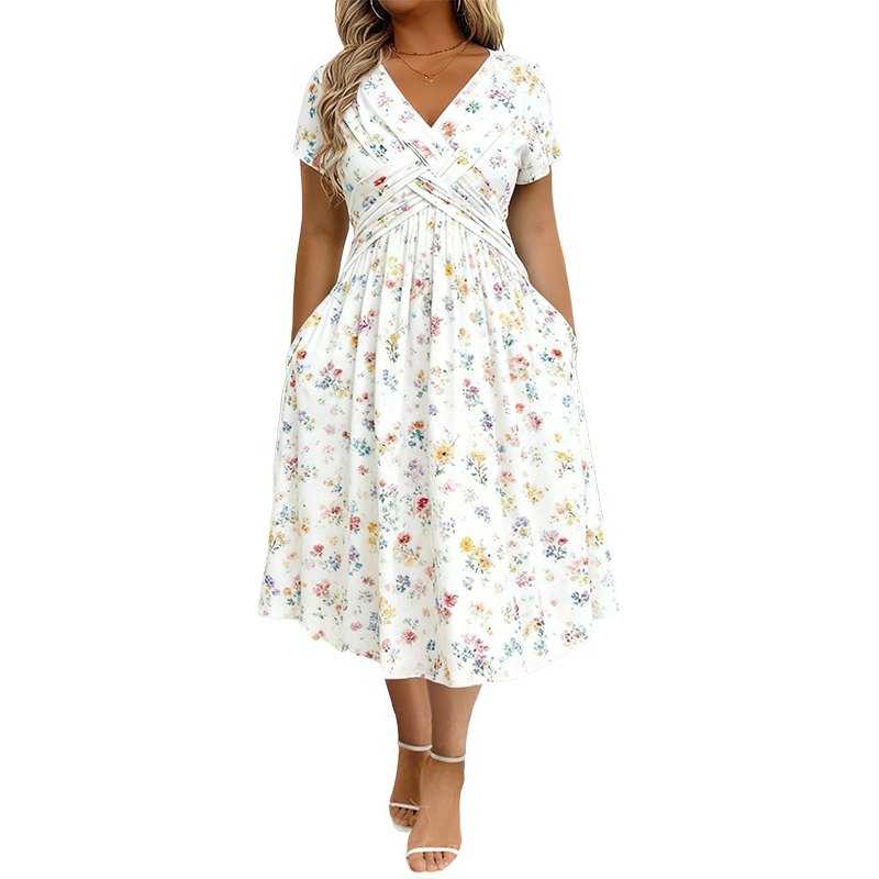 👗Women's V-Neck Floral Print Dress with Twist Waist