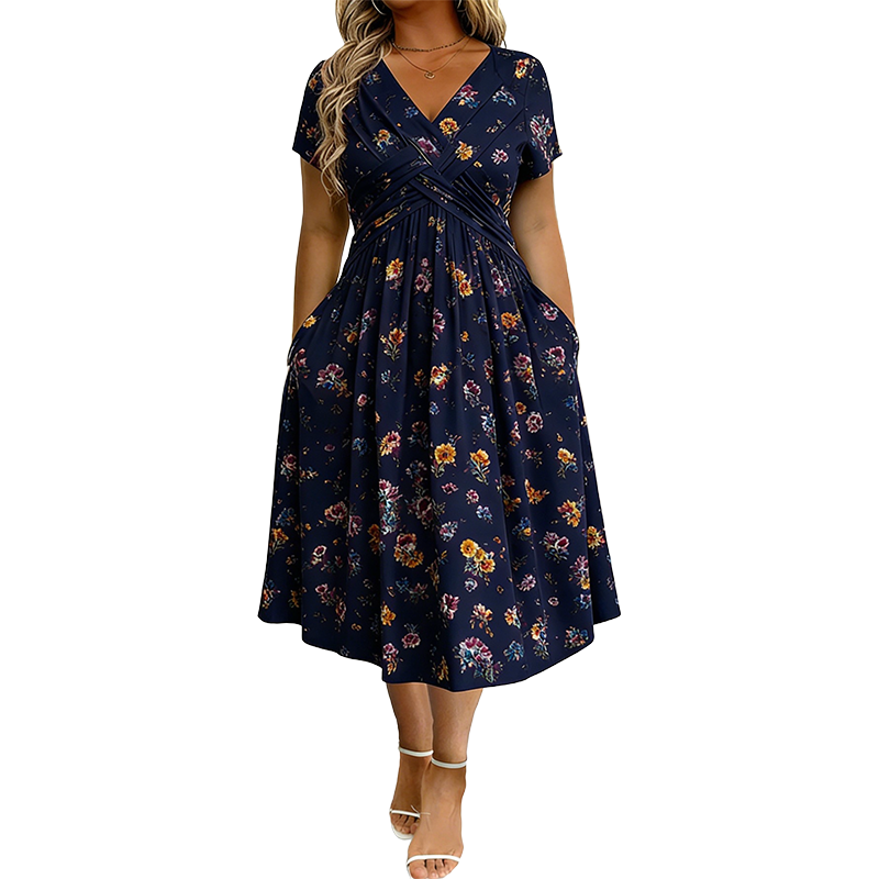👗Women's V-Neck Floral Print Dress with Twist Waist