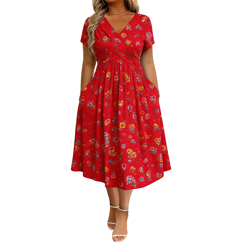 👗Women's V-Neck Floral Print Dress with Twist Waist