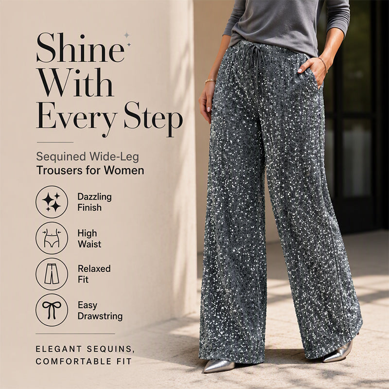 💖LAST DAY SALE 50% OFF🥰👖Women's Sequin Sparkle Wide Leg Pants with Elastic Waistband