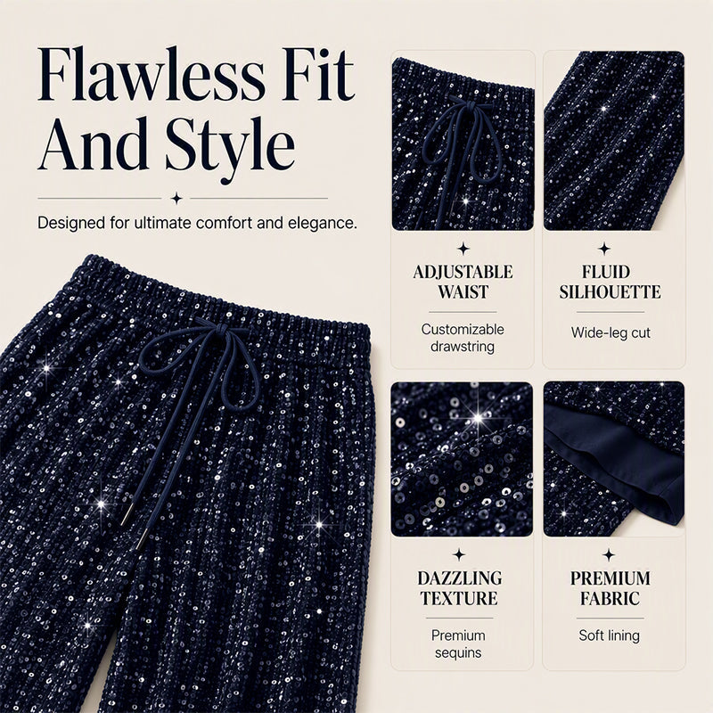 💖LAST DAY SALE 50% OFF🥰👖Women's Sequin Sparkle Wide Leg Pants with Elastic Waistband