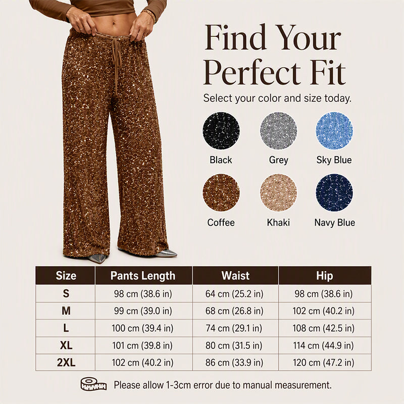 💖LAST DAY SALE 50% OFF🥰👖Women's Sequin Sparkle Wide Leg Pants with Elastic Waistband
