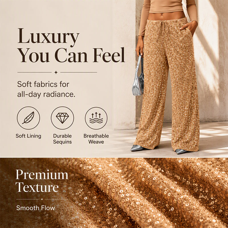 💖LAST DAY SALE 50% OFF🥰👖Women's Sequin Sparkle Wide Leg Pants with Elastic Waistband