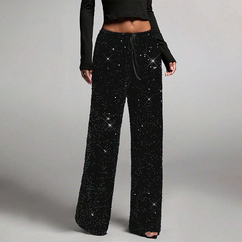 💖LAST DAY SALE 50% OFF🥰👖Women's Sequin Sparkle Wide Leg Pants with Elastic Waistband