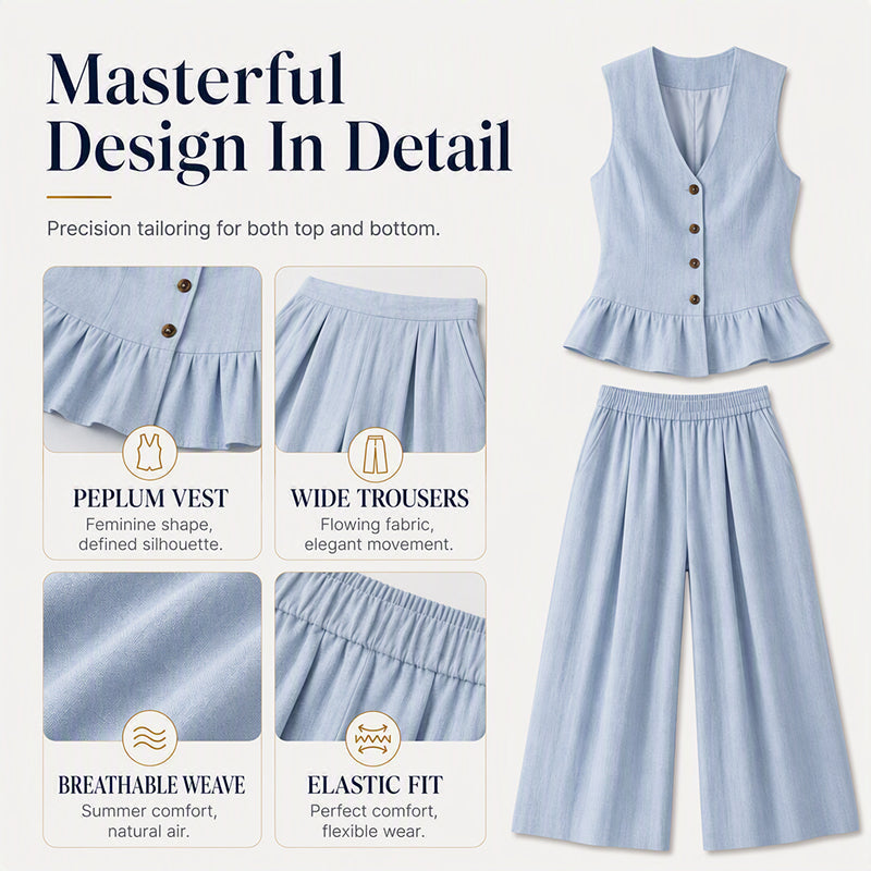 Women's Peplum Top & Wide-Leg Pants Set