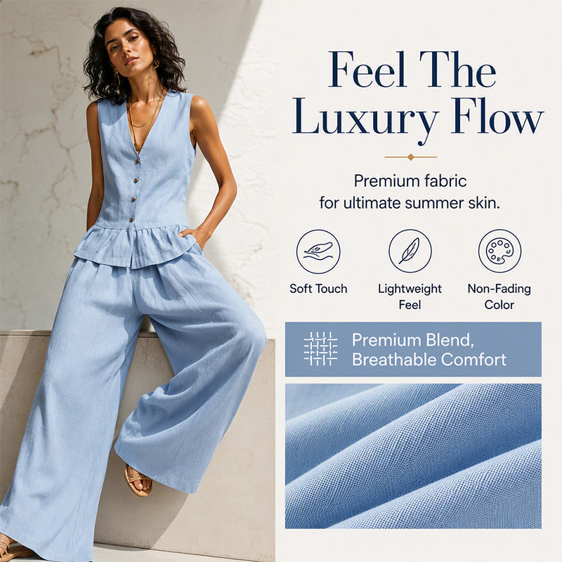 Women's Peplum Top & Wide-Leg Pants Set