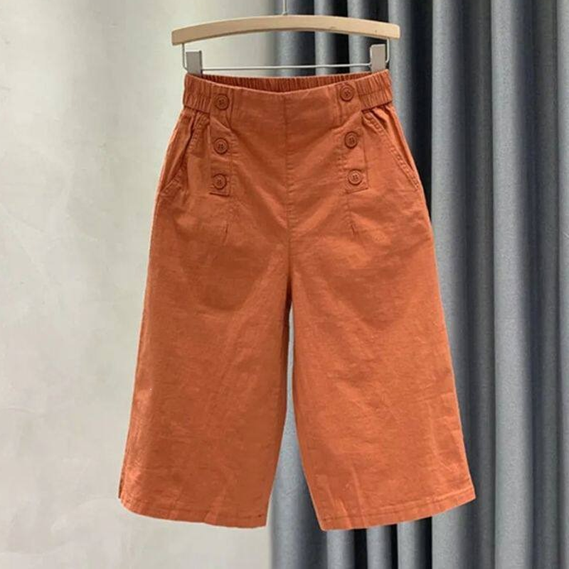 Women's High-Waist Button-Detail Bermuda Pants