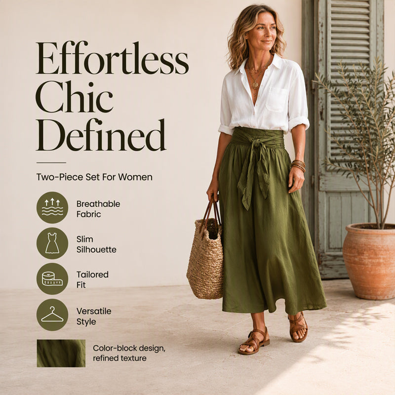 Women's Elegant Shirt & Tie-Waist Skirt Set