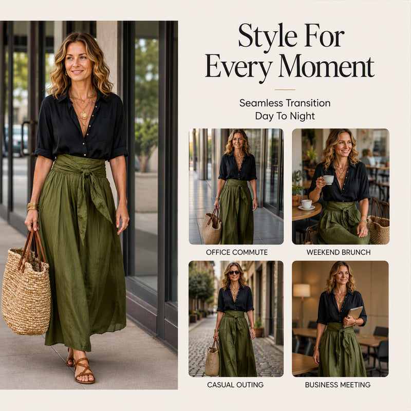 Women's Elegant Shirt & Tie-Waist Skirt Set