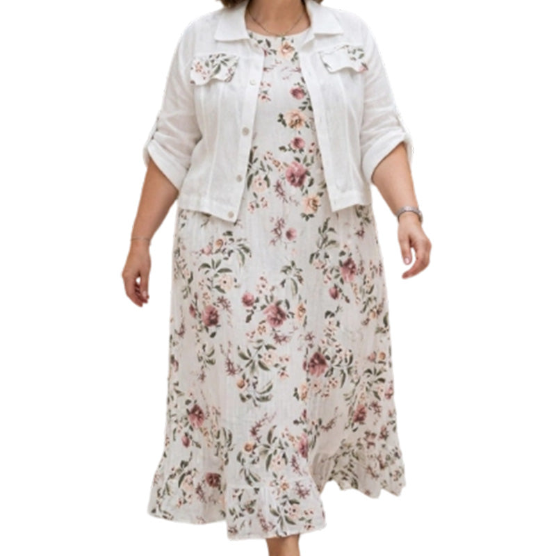 Women's Floral Maxi Dress with Cropped Jacket Set