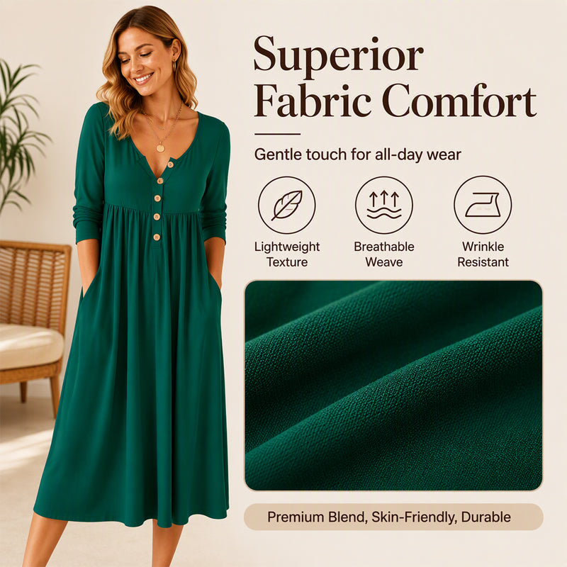 Women's V-Neck Button Pleated Dress