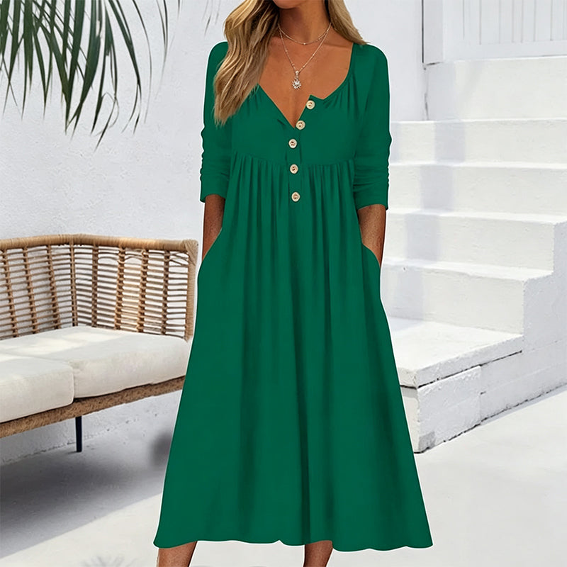 🌸Hot Sale 50% OFF💖Women's V-Neck Button Pleated Dress