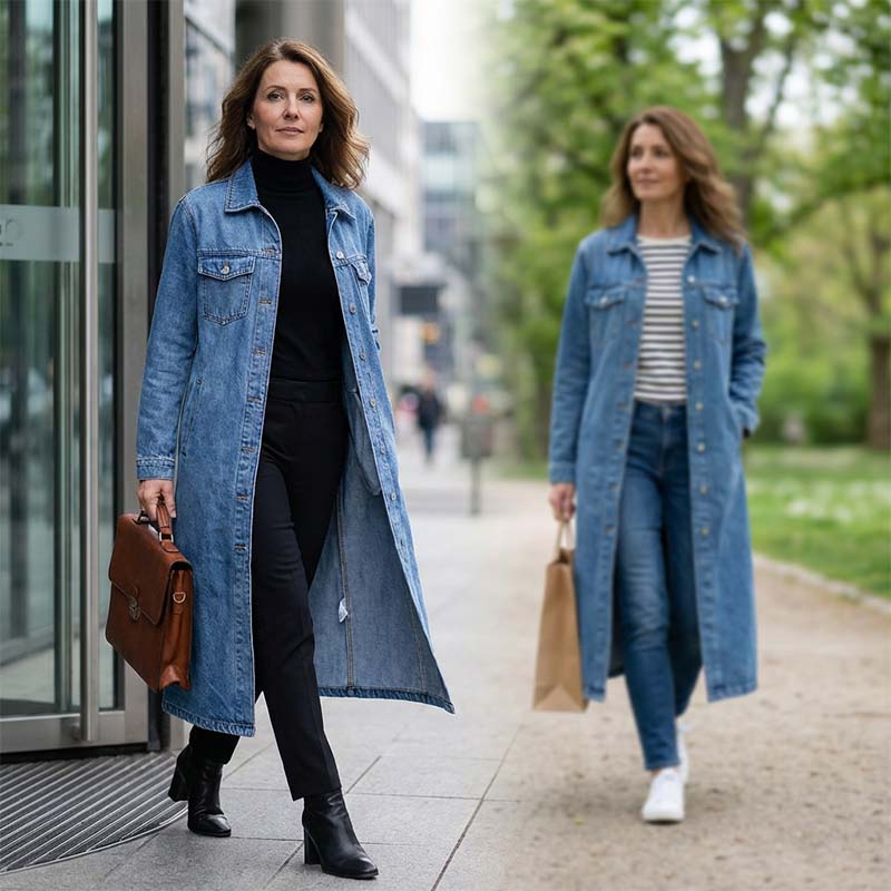 Women’s Casual Longline Button-Up Denim Coat