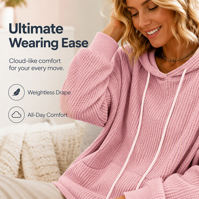 ⌛Limited-Time Offer-Women's Waffle Knit Loose Hooded Sweatshirt with Pockets