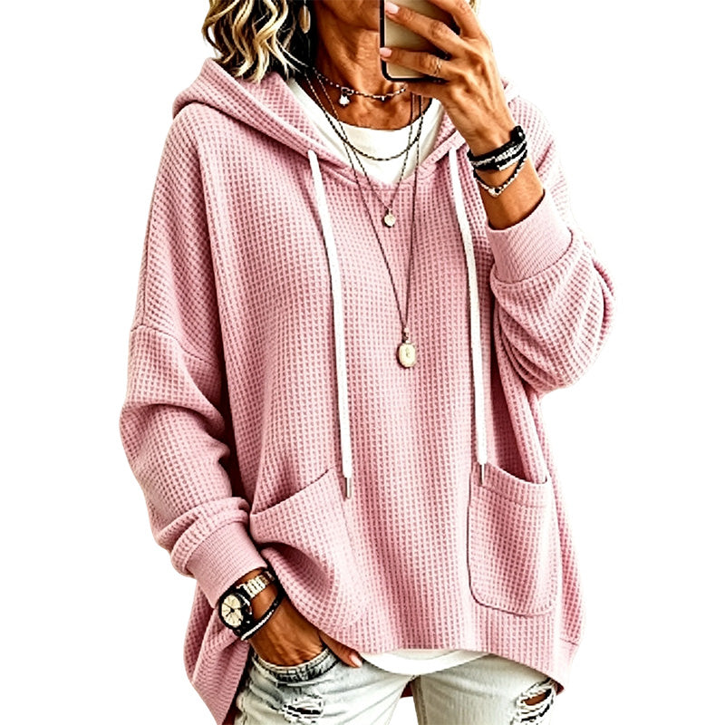 ⌛Limited-Time Offer-Women's Waffle Knit Loose Hooded Sweatshirt with Pockets