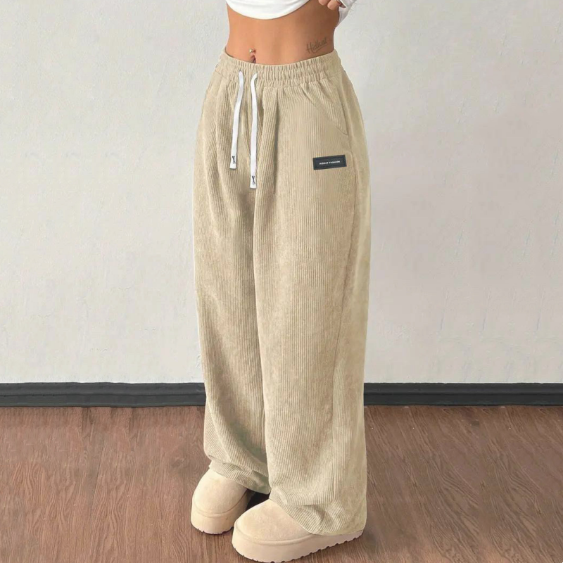 Women's Corduroy Wide-Leg Pants with Drawstring