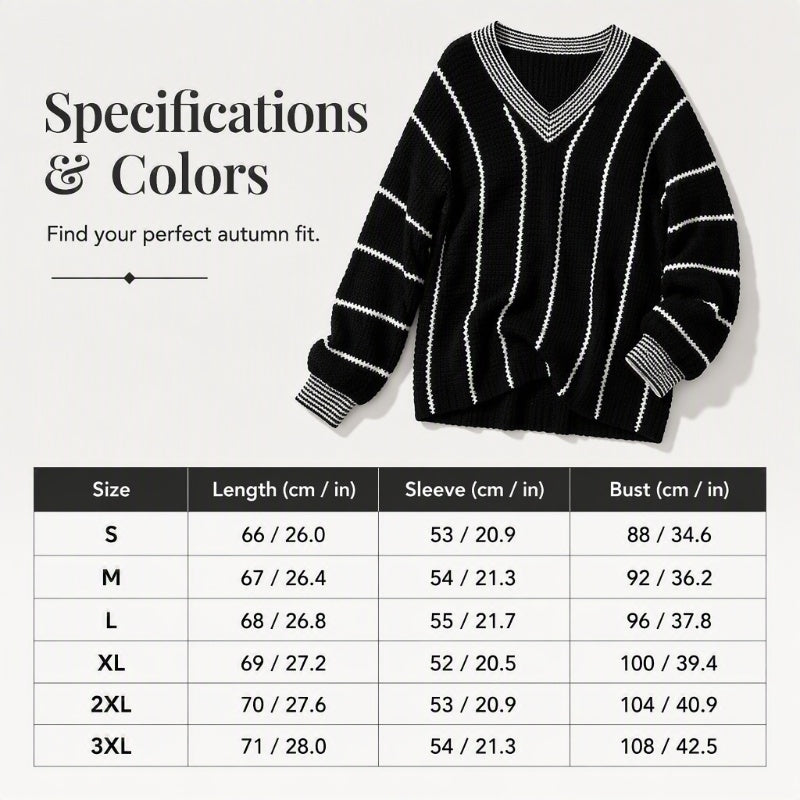 ⌛Limited-Time Offer-Women's Loose Casual V-Neck Striped Sweater